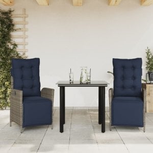 vidaXL VidaXL 3 Piece Patio Dining Set with Cushions Gray Poly Rattan 1