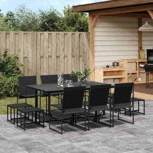 vidaXL VidaXL 11 Piece Patio Dining Set Black Textilene 1