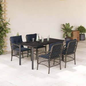 vidaXL VidaXL 5 Piece Patio Dining Set with Cushions Gray Poly Rattan 1