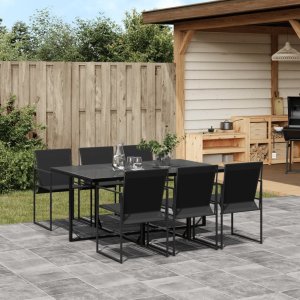 vidaXL VidaXL 7 Piece Patio Dining Set Black Textilene 1