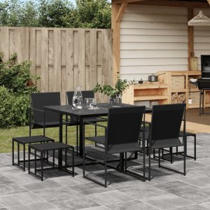 vidaXL VidaXL 9 Piece Patio Dining Set Black Textilene 1