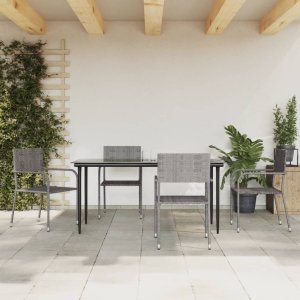 vidaXL VidaXL 5 Piece Patio Dining Set Gray Poly Rattan 1