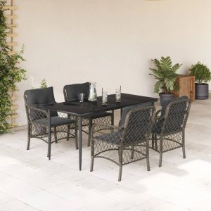 vidaXL VidaXL 5 Piece Patio Dining Set with Cushions Gray Poly Rattan 1