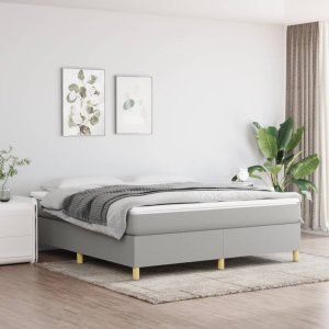 vidaXL VidaXL Box Spring Bed with Mattress Light Gray 72"x83.9" California King Fabric 1