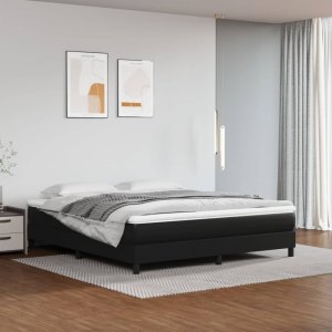 vidaXL VidaXL Box Spring Bed with Mattress Black 76"x79.9" King Faux Leather 1