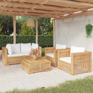 vidaXL VidaXL 5 Piece Patio Lounge Set with Cushions Solid Wood Teak 1