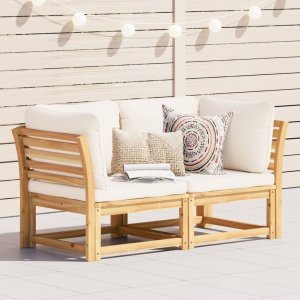 vidaXL VidaXL Patio Sofa with Cushions 2-Seater Solid Wood Acacia 1