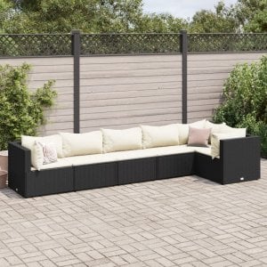 vidaXL VidaXL 6 Piece Patio Lounge Set with Cushions Black Poly Rattan 1