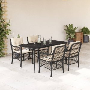 vidaXL VidaXL 5 Piece Patio Dining Set with Cushions Black Poly Rattan 1