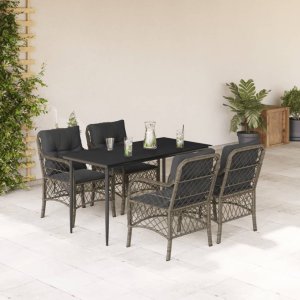 vidaXL VidaXL 5 Piece Patio Dining Set with Cushions Gray Poly Rattan 1