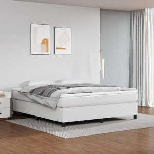 vidaXL VidaXL Box Spring Bed with Mattress White 76"x79.9" King Faux Leather 1