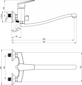 Bateria wannowa Neo Boro ścienne chrom (BMO_057M) 2