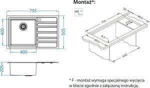 Zlewozmywak Kovinoplastyka Rando 30 QC P 790x500 zlew wpuszczany + syfon Quick Close 1