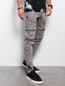 Ombre Spodnie męskie marmurkowe JOGGERY z ozdobnymi przeszyciami - szare V4 OM-PADJ-0111 S 4