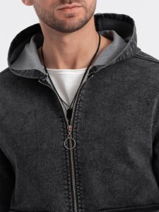 Kurtka męska Ombre Kurtka jeansowa męska katana z kieszeniami cargo i kapturem - czarna V4 C558 M 5