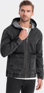 Kurtka męska Ombre Kurtka jeansowa męska katana z kieszeniami cargo i kapturem - czarna V4 C558 L 2