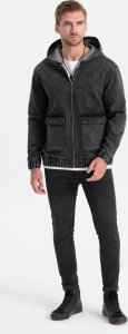 Kurtka męska Ombre Kurtka jeansowa męska katana z kieszeniami cargo i kapturem - czarna V4 C558 L 4