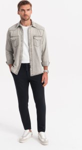 Ombre Dzianinowe spodnie męskie z gumką w pasie - czarne V4 OM-PACP-0116 XXL 2