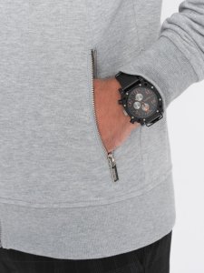 Ombre Bluza męska rozpinana z kapturem - szary melanż V2 OM-SSZP-22SS-010 L 5