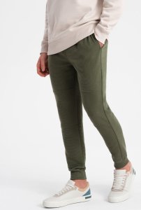 Ombre Spodnie dresowe męskie z tkaniny ottoman - ciemnooliwkowe V3 OM-PASK-0129 M 3