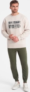 Ombre Spodnie dresowe męskie z tkaniny ottoman - ciemnooliwkowe V3 OM-PASK-0129 XXL 2