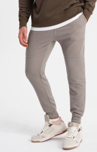 Ombre Spodnie dresowe męskie z tkaniny ottoman - popielate V4 OM-PASK-0129 S 3