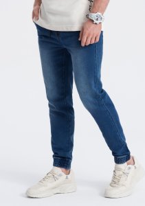 Ombre Spodnie męskie jeansowe JOGGER SLIM FIT - ciemnoniebieskie V3 OM-PADJ-0134 S 1