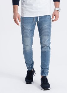 Ombre Spodnie męskie joggery jeansowe z przeszyciami - niebieskie V2 OM-PADJ-0113 XXL 1