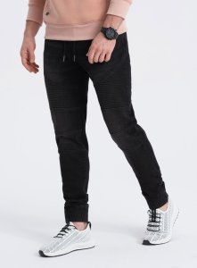 Ombre Spodnie męskie joggery jeansowe z przeszyciami - czarne V3 OM-PADJ-0113 XXL 1