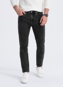 Ombre Spodnie męskie jeansowe slim fit z przeszyciem na kolanach - czarne V2 OM-PADP-0109 XXL 1