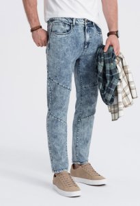 Ombre Spodnie męskie jeansowe slim fit z przeszyciem na kolanach - niebieskie V1 OM-PADP-0109 S 1