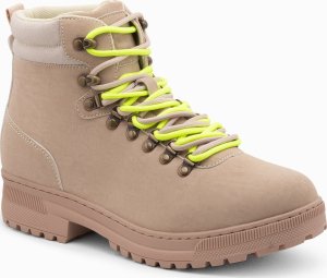 Buty trekkingowe męskie Ombre Zimowe buty męskie trekkingowe z kontrastowymi sznurówkami - piaskowe V1 OM-FOBO-0132 46 5