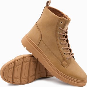 Buty trekkingowe męskie Ombre Jednokolorowe wysokie buty męskie z ozdobnymi przeszyciami  camel V3 OM-FOBO-0133 41 1