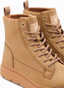 Buty trekkingowe męskie Ombre Jednokolorowe wysokie buty męskie z ozdobnymi przeszyciami  camel V3 OM-FOBO-0133 43 3