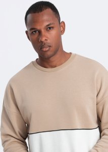 Ombre Bluza męska OVERSIZE z kontrastowym łączeniem kolorów - beżowa V2 OM-SSNZ-0130 XXL 2