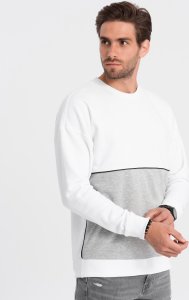 Ombre Bluza męska OVERSIZE z kontrastowym łączeniem kolorów - biało-szara V1 OM-SSNZ-0130 S 2