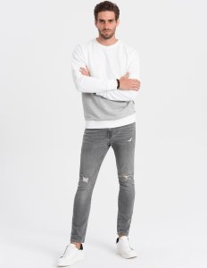 Ombre Bluza męska OVERSIZE z kontrastowym łączeniem kolorów - biało-szara V1 OM-SSNZ-0130 S 4