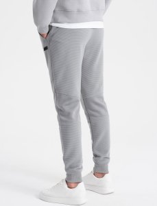 Ombre Męskie spodnie dresowe ze wstawkami z tkaniny ottoman - szare V5 OM-PASK-0127 L 6
