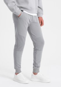 Ombre Męskie spodnie dresowe ze wstawkami z tkaniny ottoman - szare V5 OM-PASK-0127 XL 4