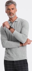 Ombre Longsleeve męski z kołnierzykiem polo - szary melanż V4 OM-POBL-0114 XL 3