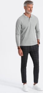 Ombre Longsleeve męski z kołnierzykiem polo - szary melanż V4 OM-POBL-0114 XL 4