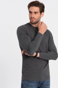 Ombre Męski longsleeve BASIC z okrągłym dekoltem - grafitowy V6 OM-LSBL-0106 S 1