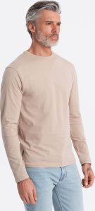 Ombre Męski longsleeve BASIC z okrągłym dekoltem - beżowy V8 OM-LSBL-0106 XXL 1