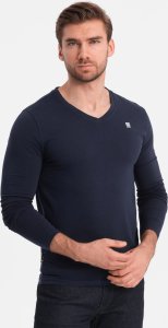 Ombre Longsleeve męski z elastanem sygnowany z dekoltem w serek - granatowy V2 OM-LSCL-0110 XXL 1