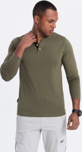Ombre Longsleeve męski z guzikami przy dekolcie - ciemnooliwkowy V1 OM-LSCL-0107 XXL 2