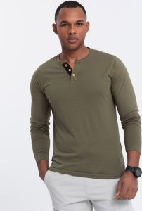 Ombre Longsleeve męski z guzikami przy dekolcie - ciemnooliwkowy V1 OM-LSCL-0107 XXL 4