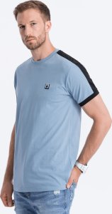 Ombre T-shirt męski bawełniany z kontrastującymi wstawkami - niebieski V3 S1632 M 1