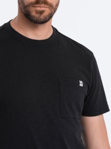 Ombre Dzianinowy T-shirt męski z naszytą kieszonką - czarny V5 S1621 M 3