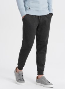 Ombre Spodnie męskie dresowe z przeszyciem i zamkiem na nogawce - grafitowy melanż V2 OM-PASK-0147 M 3