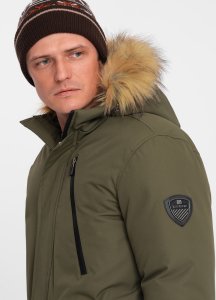 Kurtka męska Ombre Zimowa kurtka męska alaska z odpinanym futerkiem od kaptura - ciemnooliwkowa V3 OM-JALJ-0148 XXL 2